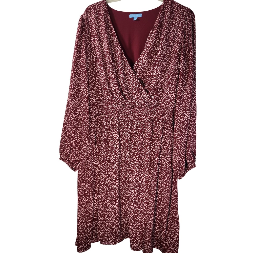 Draper James RSVP Burgundy Floral Ditsy Leaf Fit & Flare Dress Plus Size 3X FA22